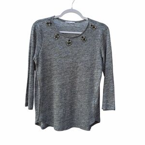 ZARA Grey Long sleeve top with statement neck Women Size Medium